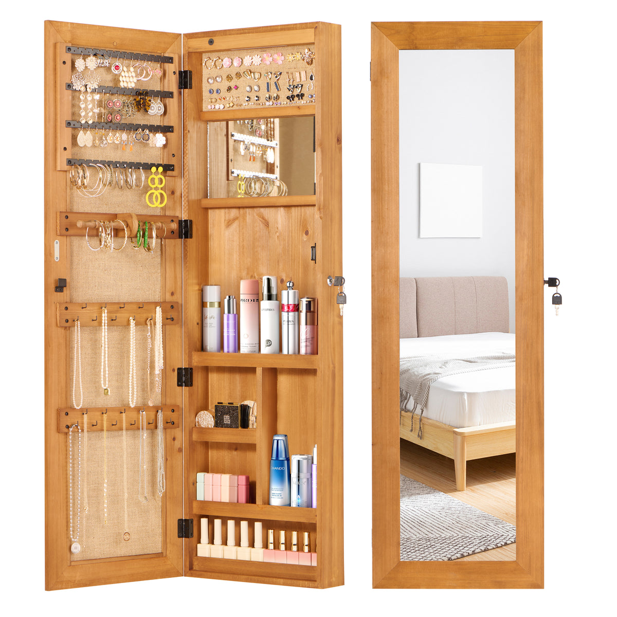 Solid Fir Wood Over-Door Jewelry Cabinet with Full Length Mirror – image 2