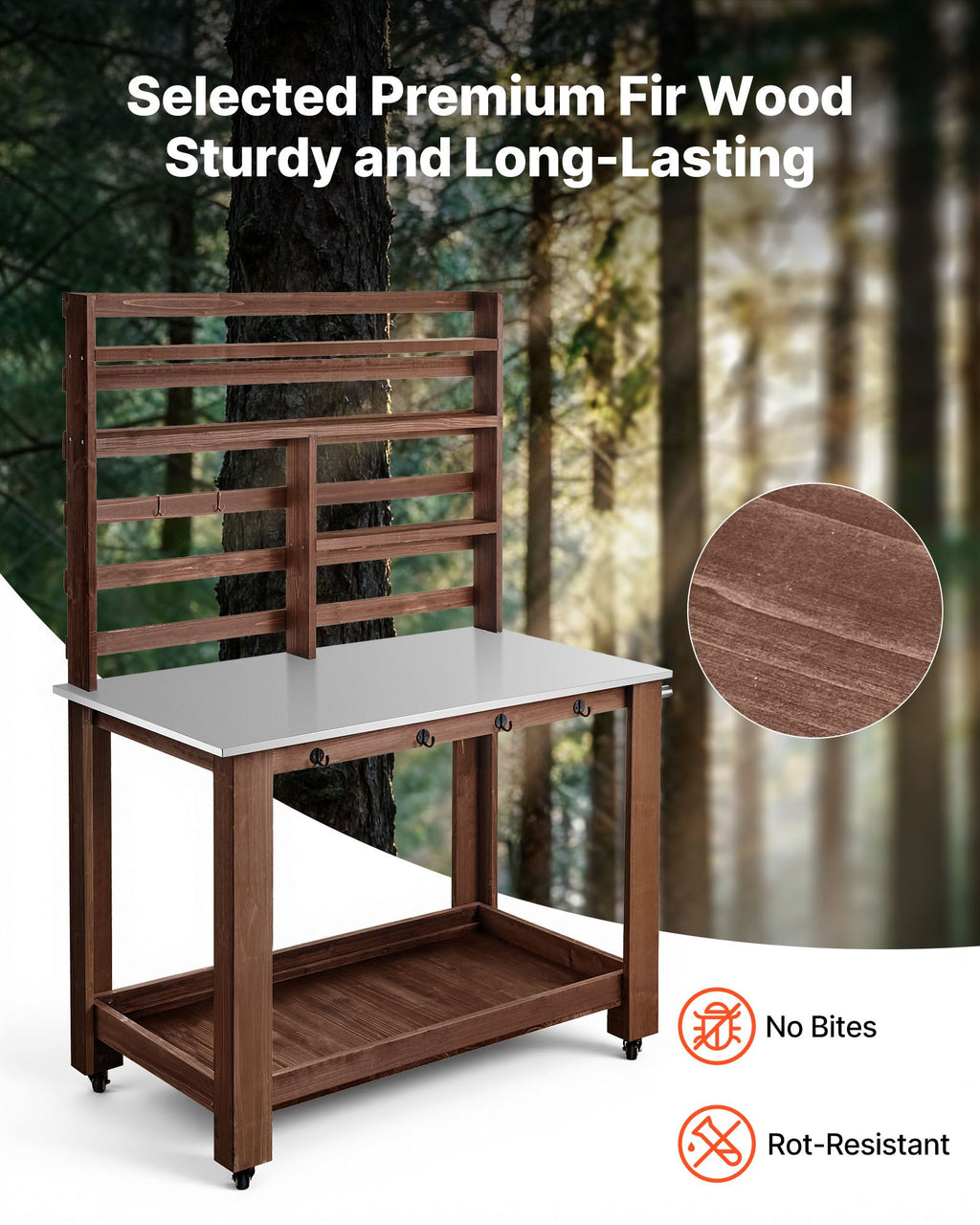 Rolling Potting Bench with 45 x 26 in Stainless Steel Top and Shelves – image 3
