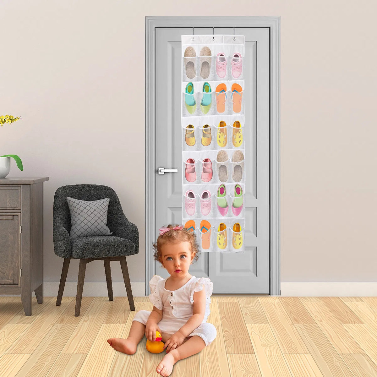 Over the Door Shoe Organizer - 24 Clear Pockets with Metal Hooks – image 14