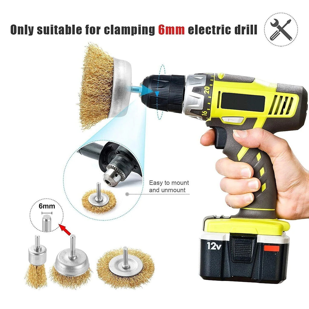 Wire Brush Wheel Set – 2 Pack of 3 Drill Cup Brushes – image 14