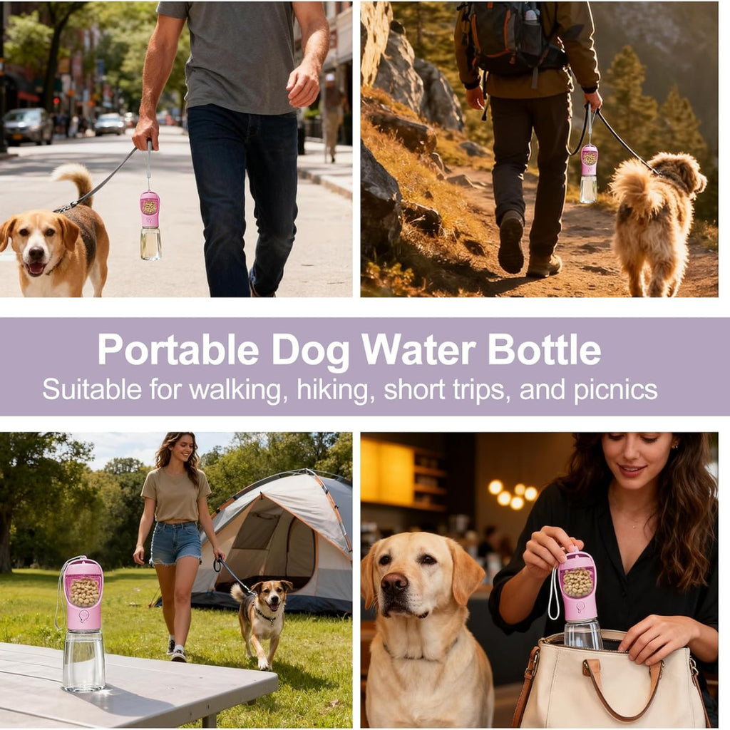 Dog Water Bottle with Food Container, 12 oz Portable Travel Bottle – image 4