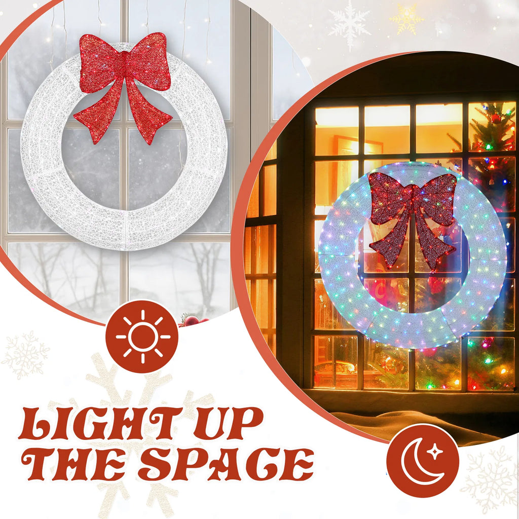 Outdoor Lighted Metal Wreath 36 in with Red Bow, RGB LEDs, Remote & Timer – image 8