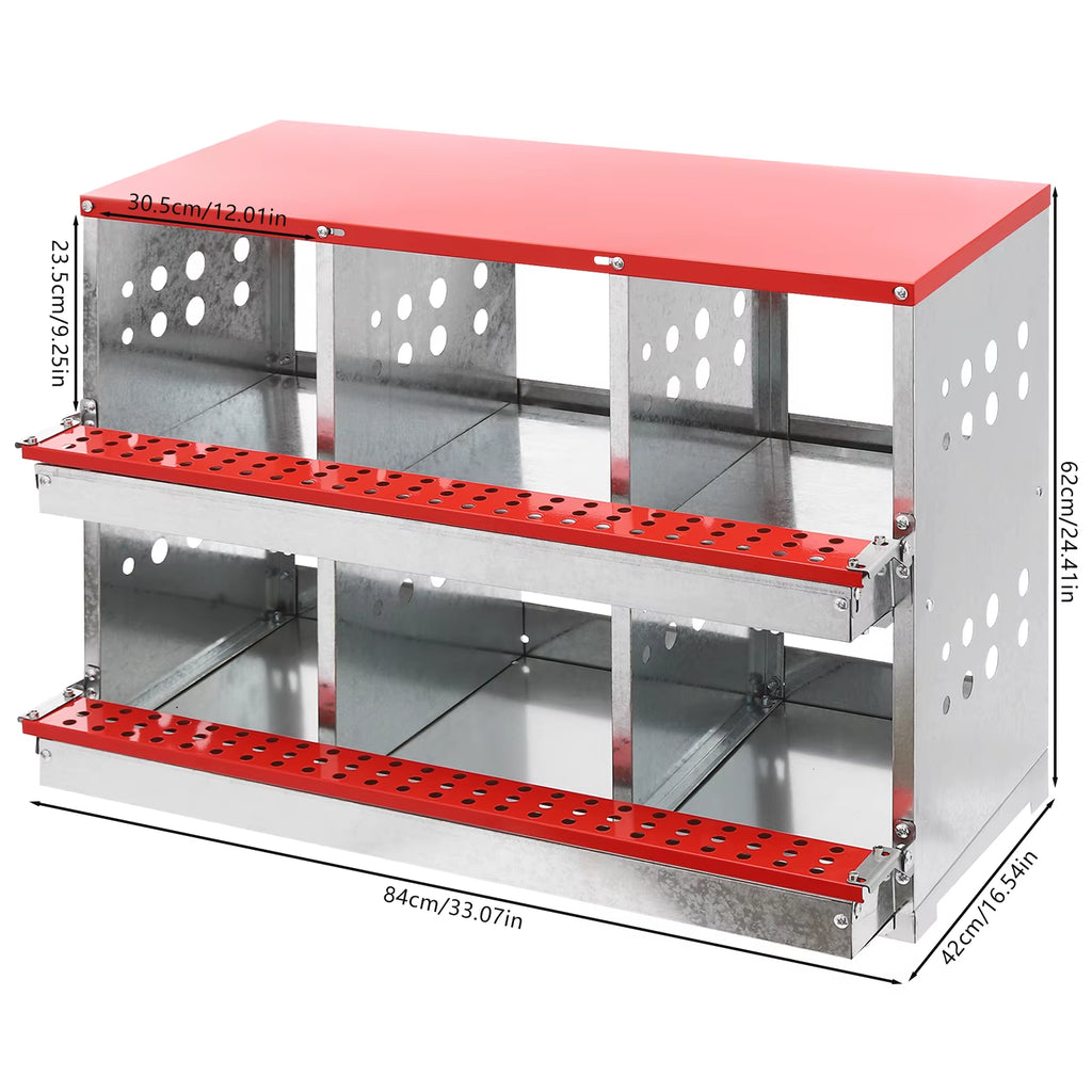 6 Hole Freestanding Galvanized Chicken Nesting Box with Perch Bar