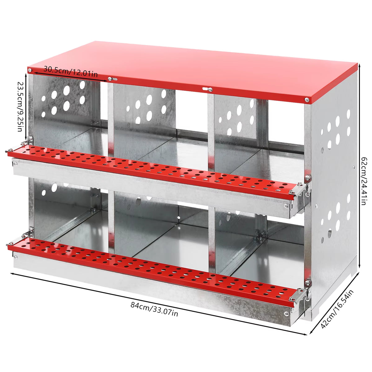 6 Hole Freestanding Galvanized Chicken Nesting Box with Perch Bar