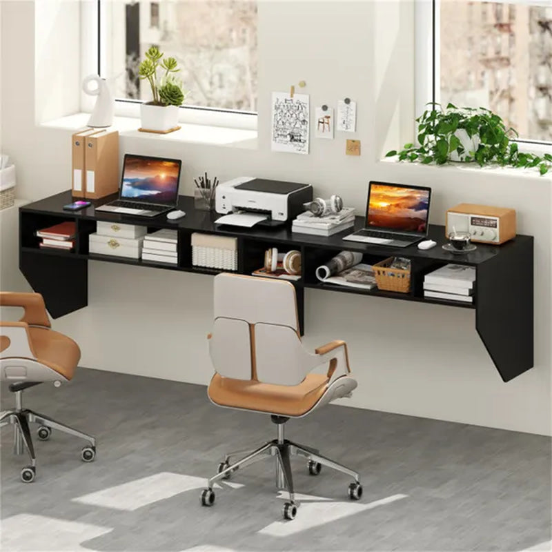Wall-Mounted Floating Computer Desk with 3-Cube Storage, Black – image 9