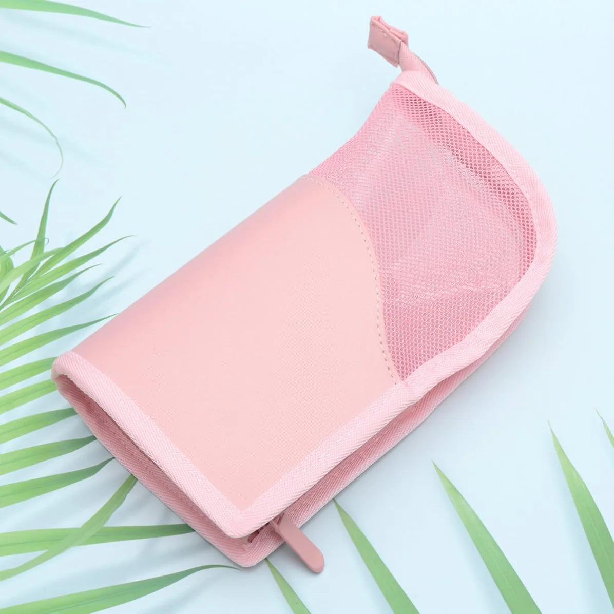 Makeup Brush Bag, Pink Standing Mesh Cosmetic Pouch with Zipper – image 9