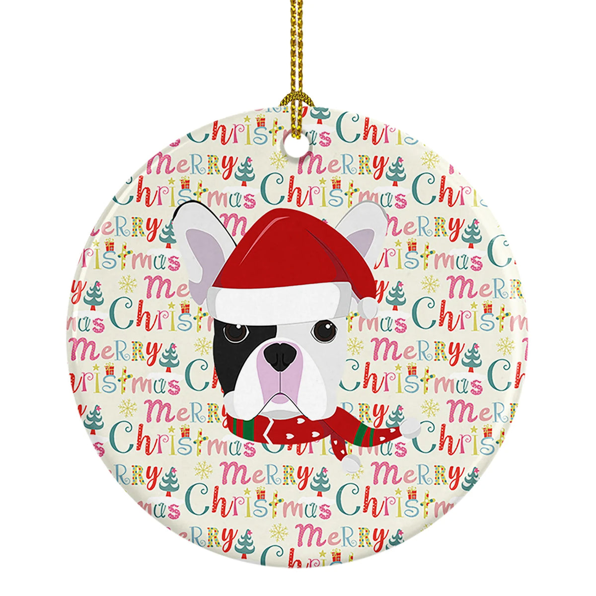 French Bulldog Merry Christmas Ceramic Ornament