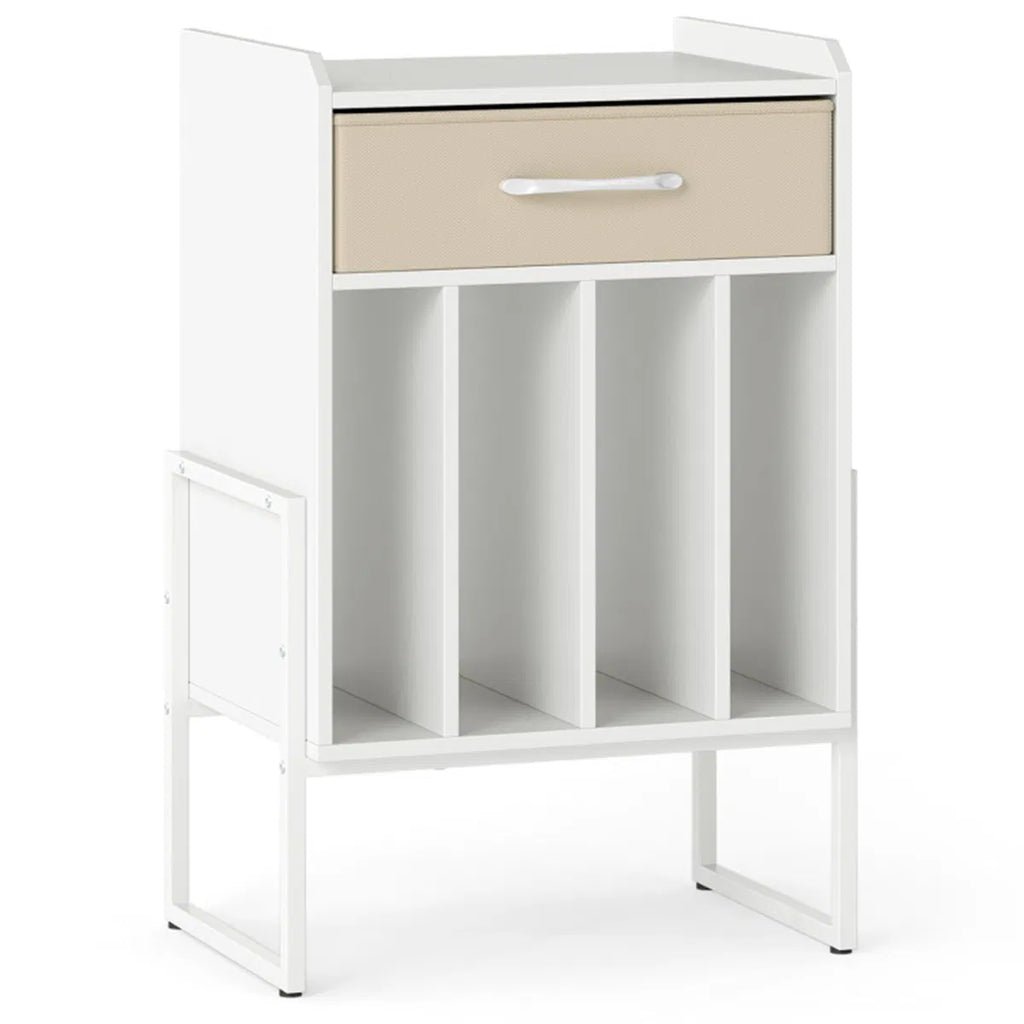 Record Player Stand with Vinyl Storage and Fabric Drawer – White