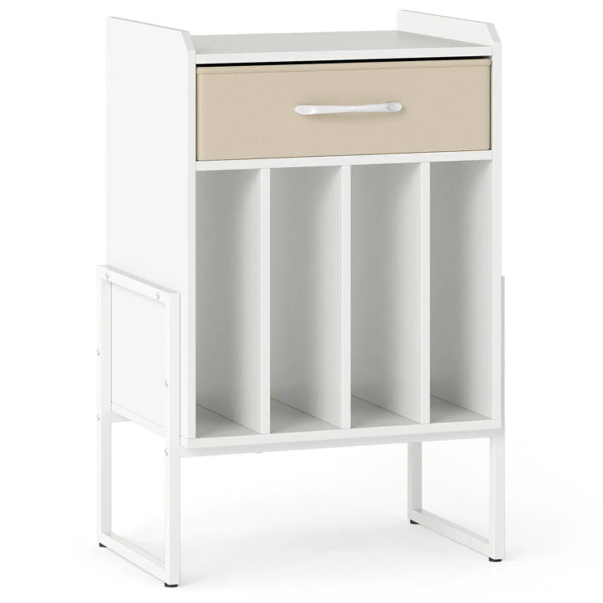 Record Player Stand with Vinyl Storage and Fabric Drawer – White