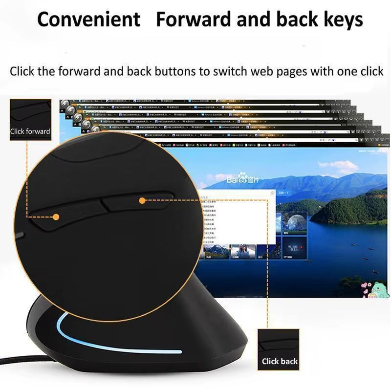 Vertical Ergonomic Mouse - Wired USB RGB with Adjustable 3200 DPI – image 4