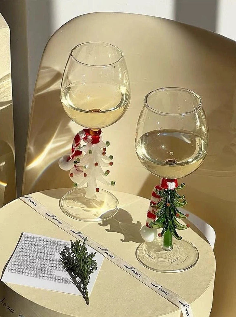Handblown Christmas Tree Wine Glasses, Set of 2