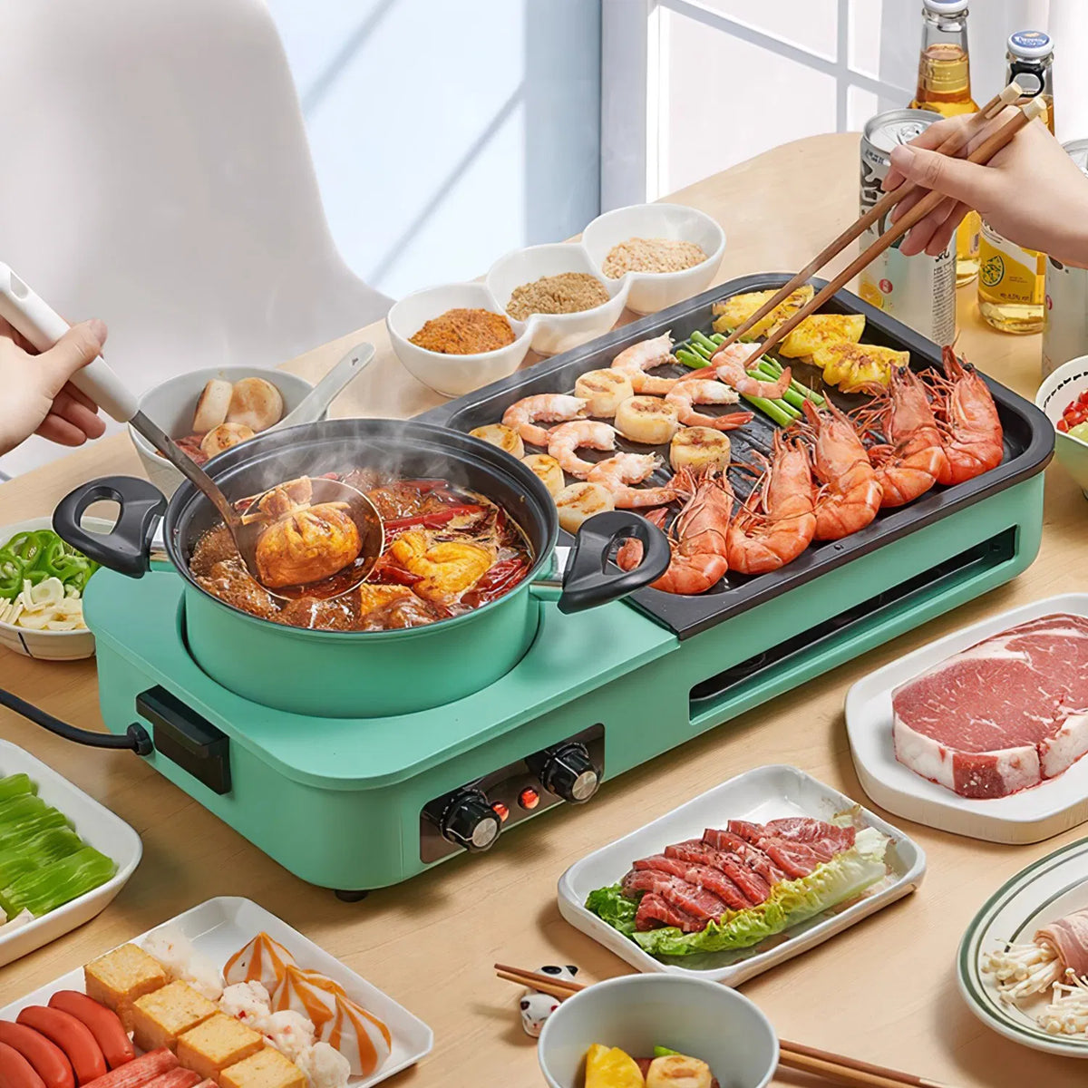 Electric Raclette Grill with Hot Pot, 1600W 3-in-1 Tabletop Cooker – image 8
