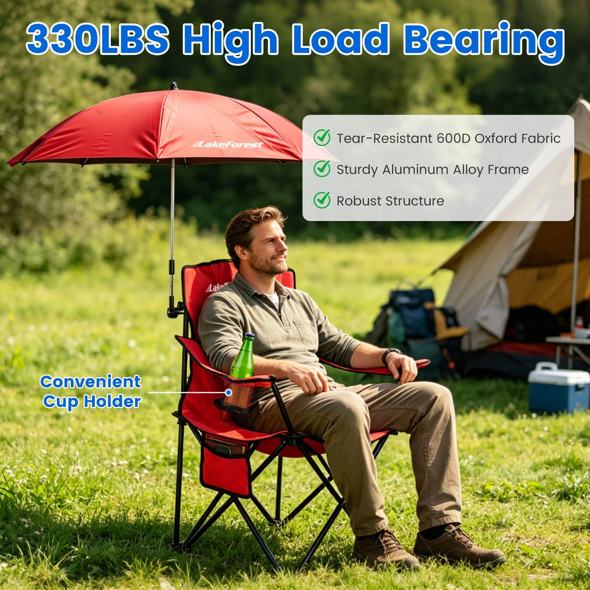 Camping Chair with Umbrella, Folding Outdoor Chair with Cup Holder – image 3