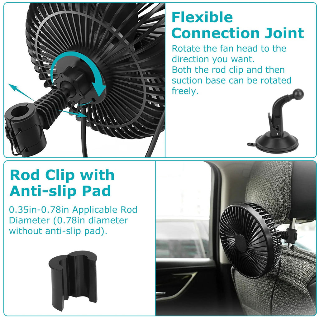 Car Fan – USB Backseat Clip Fan with 3 Speeds – image 5
