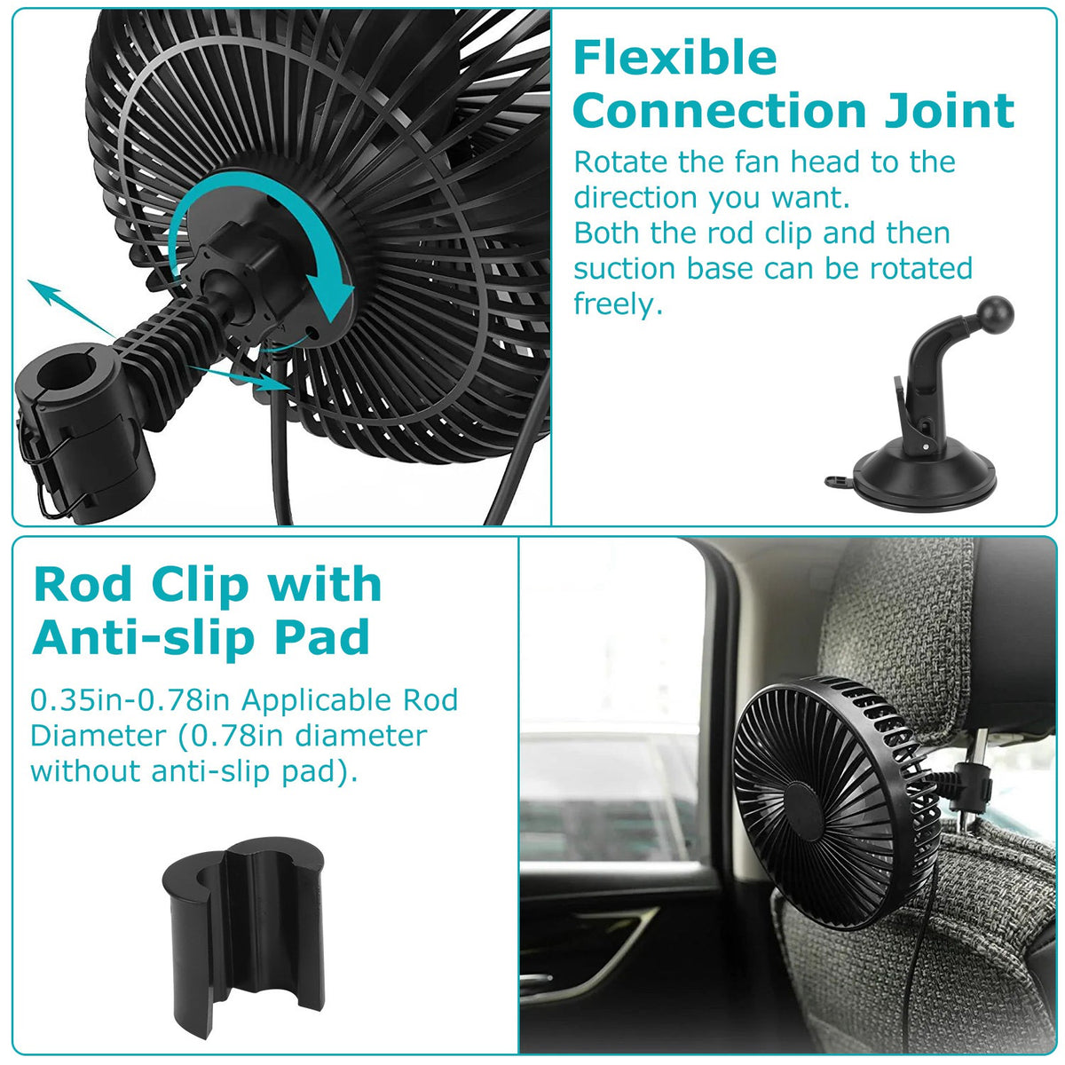 Car Fan – USB Backseat Clip Fan with 3 Speeds – image 5