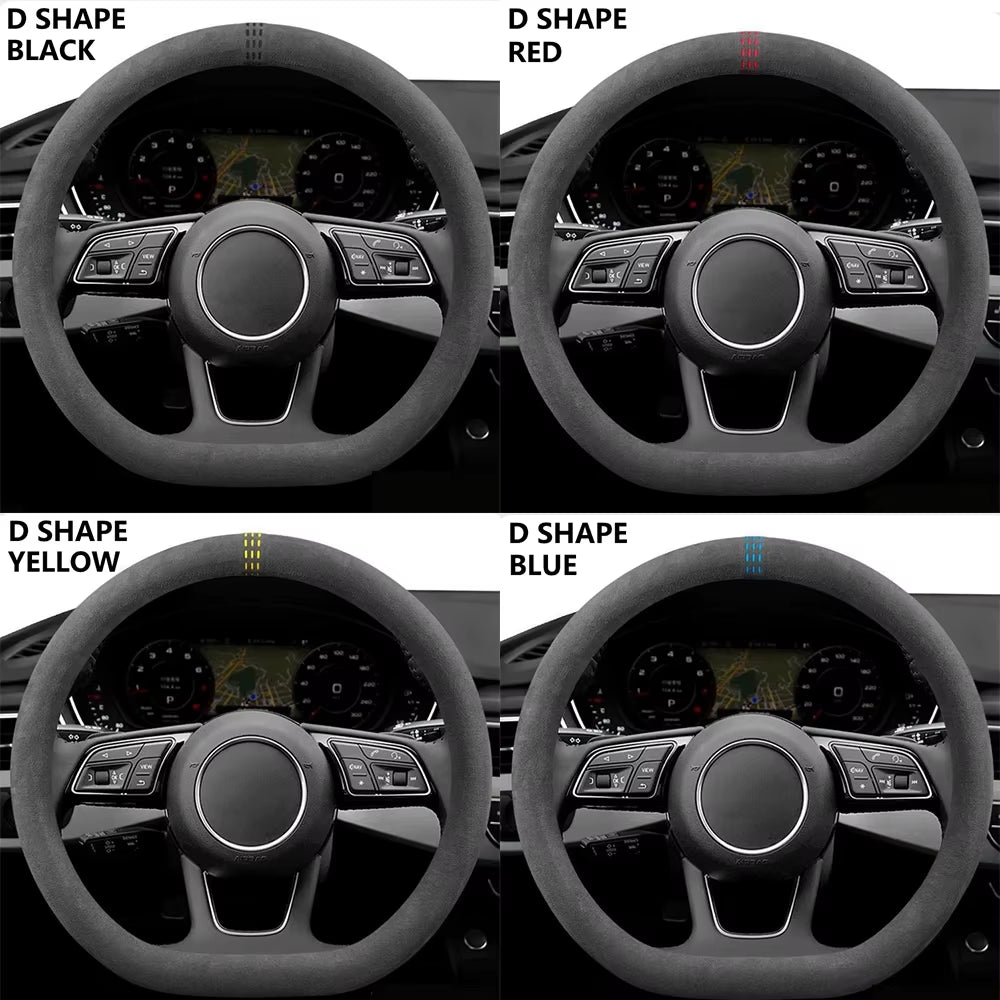 Suede Steering Wheel Cover, Universal 15 in Breathable Non-Slip Wrap – image 7
