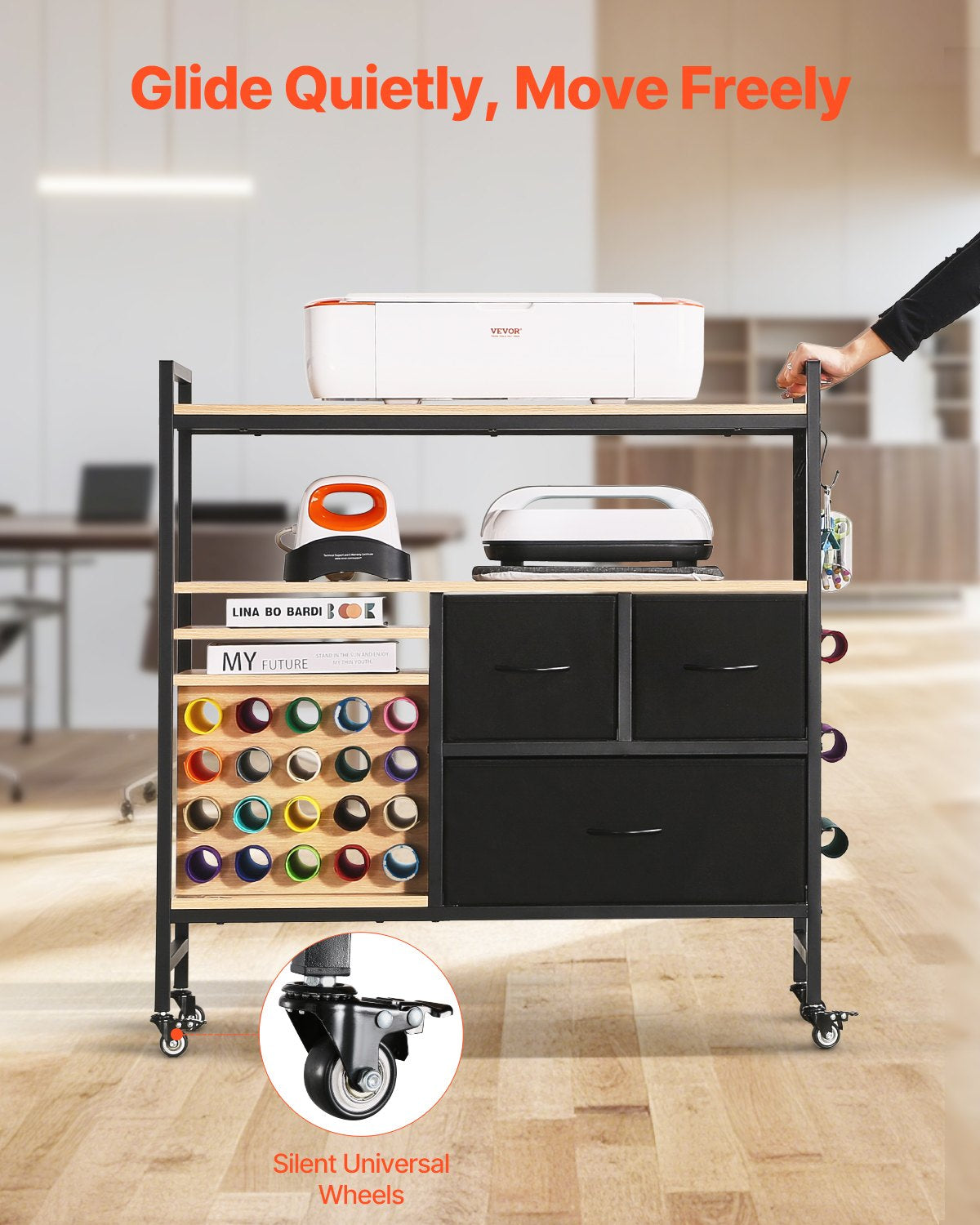 Rolling Craft Cart Storage Table with 20 Vinyl Roll Holders – image 5