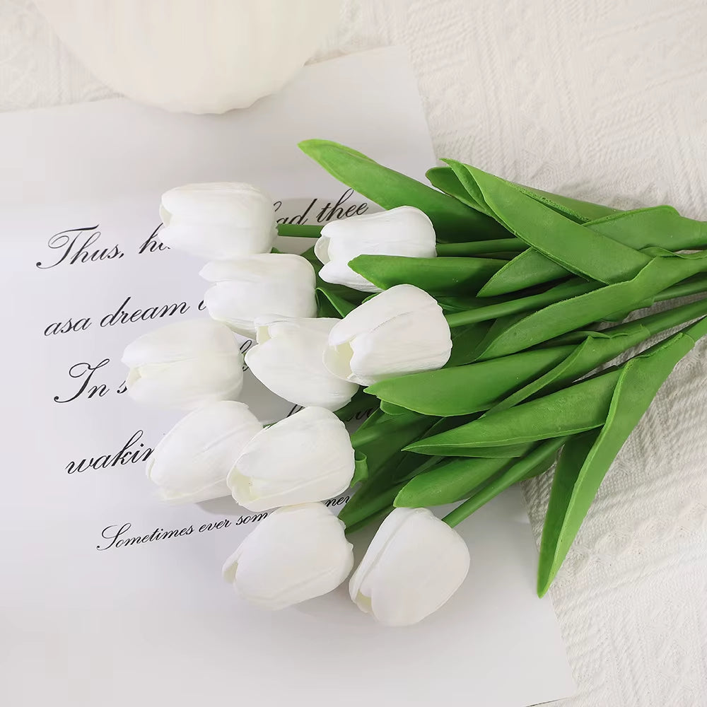 Artificial Tulips 10 Pack - Real Touch Fake Flowers