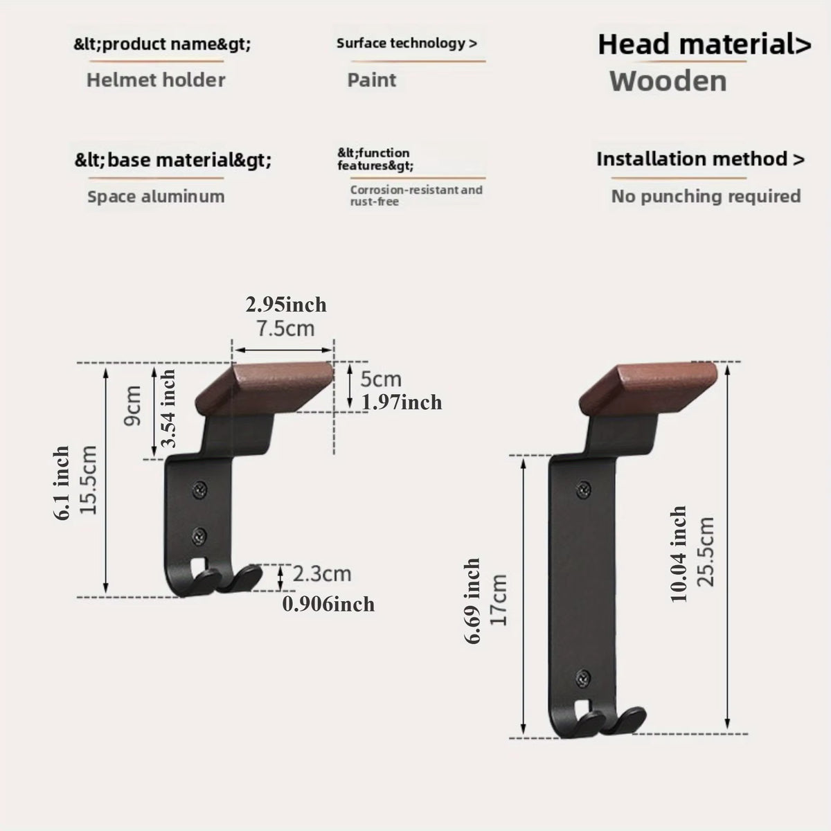 Garage Motorcycle Helmet Holder Wall Mount, Wood and Steel with Hooks – image 3