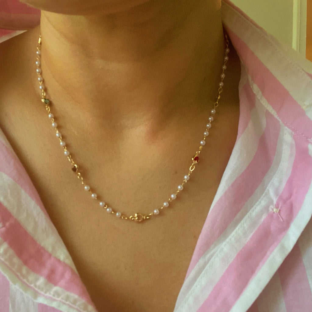 Pearl Chain Necklace – Mini Heart Accents, 16 in – image 4