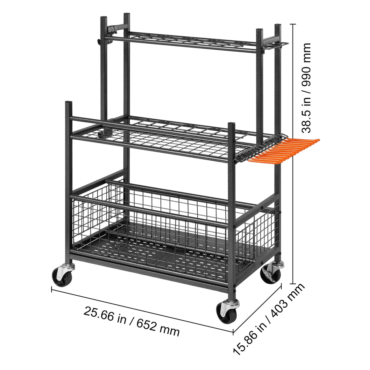 Garden Tool Organizer Rack, 16 Slots with Hooks and Locking Wheels – image 8