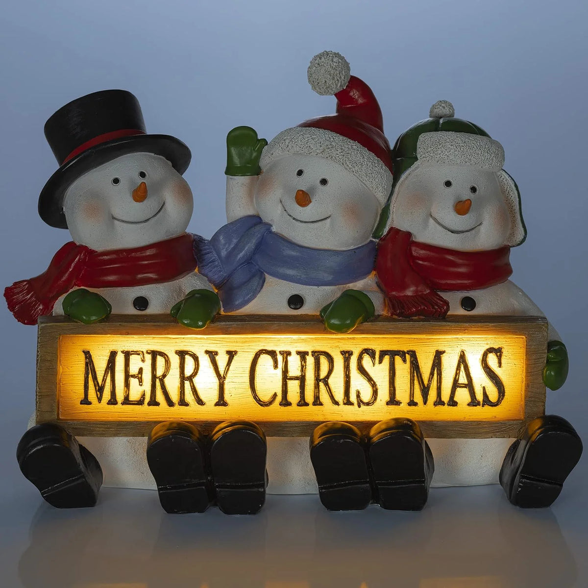Lighted Snowman Figurines Set of 3, Merry Christmas Sign Decor – image 3