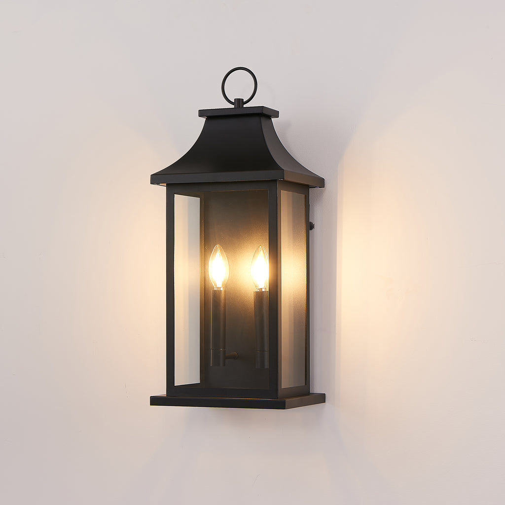 Dusk to Dawn Outdoor Wall Lantern 22 in Black 2-Light Sconce – image 1