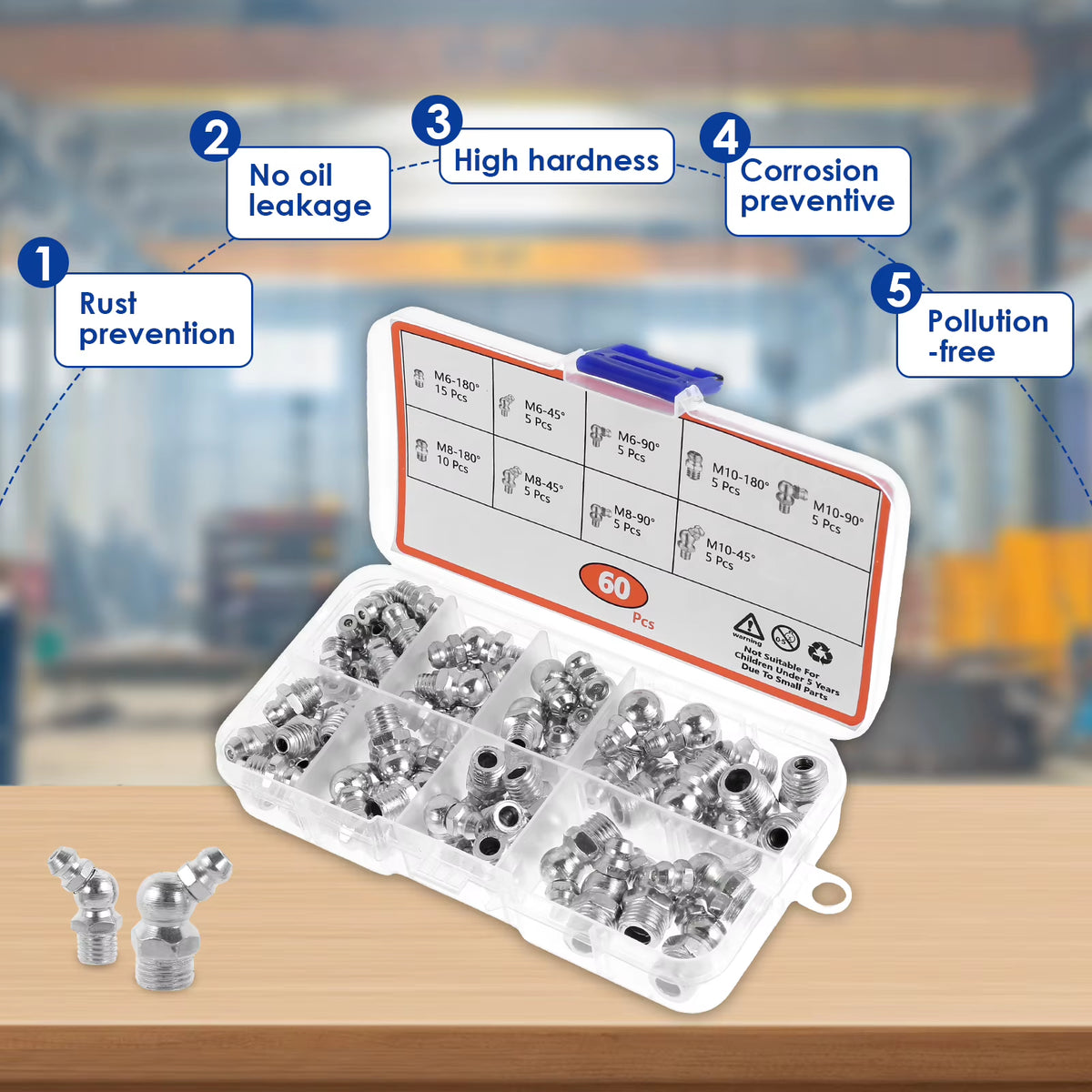 Farm Grease Fitting Kit, Metric Zerk Assortment for Tractors