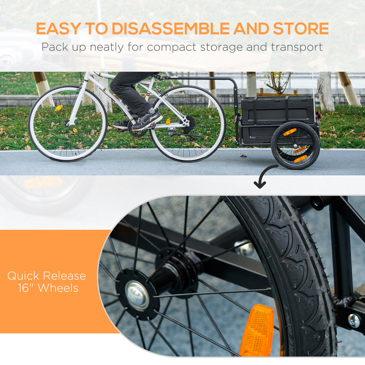 Bike Cargo Trailer with Removable Storage Box, Foldable Steel Frame – image 7
