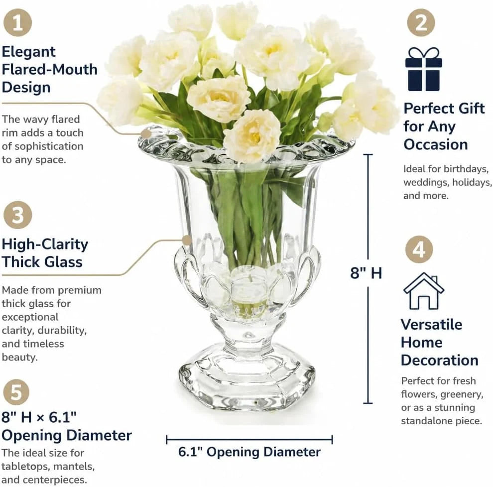 Glass Urn Vase - 8 inch Crystal Pedestal Centerpiece – image 3