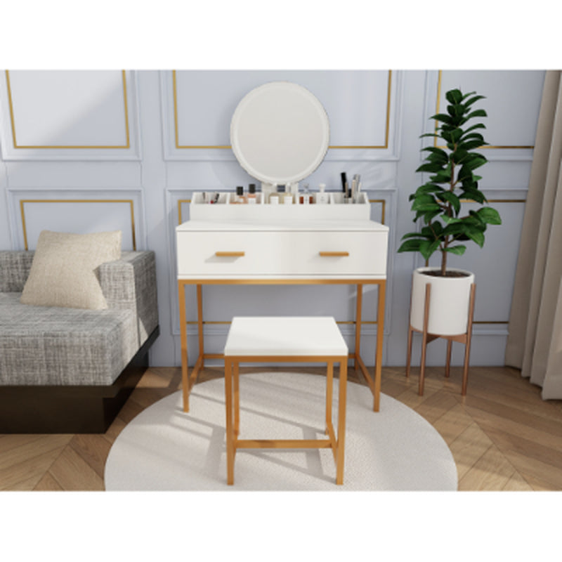 Makeup Vanity Table Set – Mirror, Stool & Storage, White and Gold – image 2