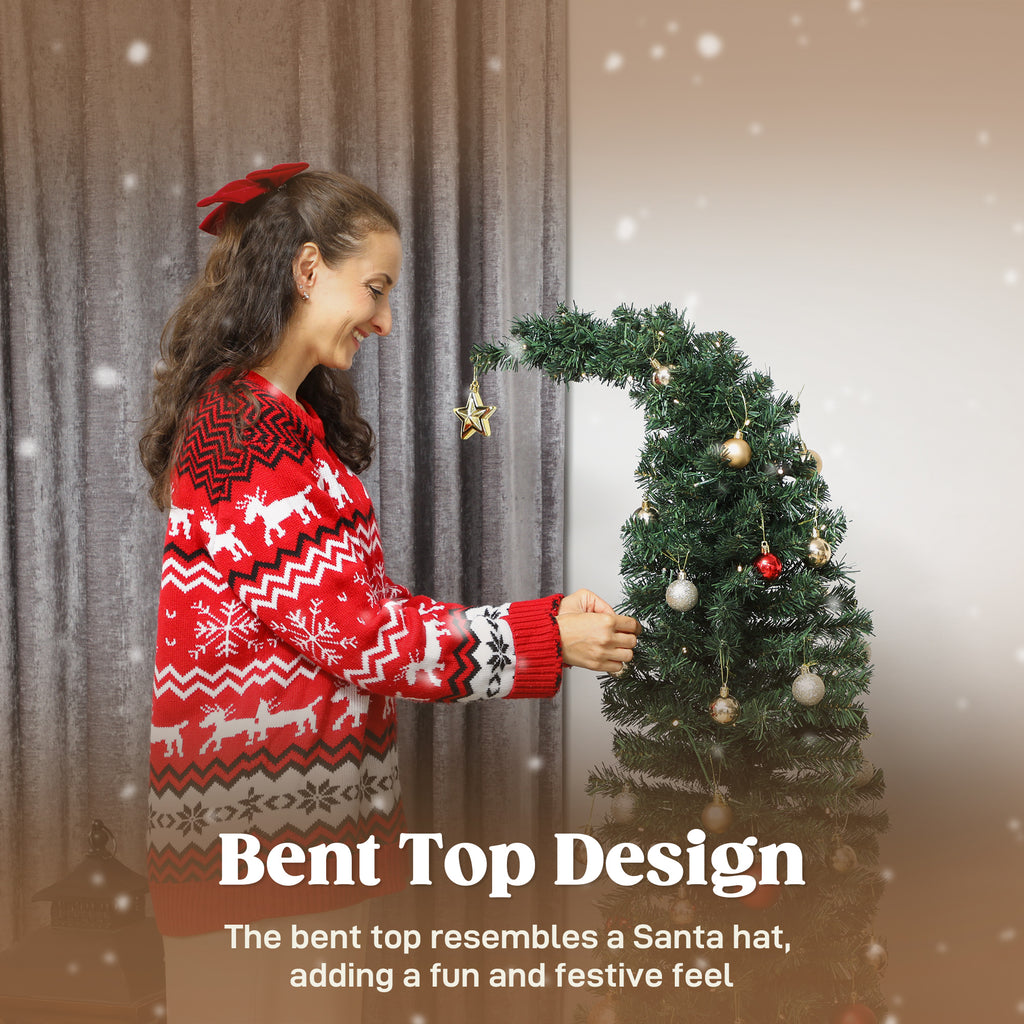 5 Ft Prelit Whimsical Slim Christmas Tree with Bent Top
