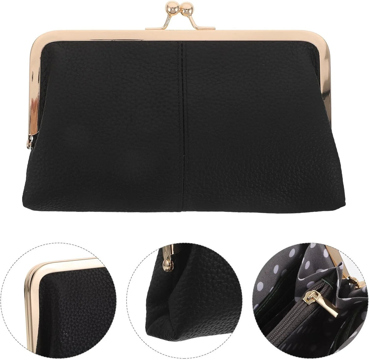 Kiss Lock Wallet for Women, Black Leather Clutch with Card Slots – image 8