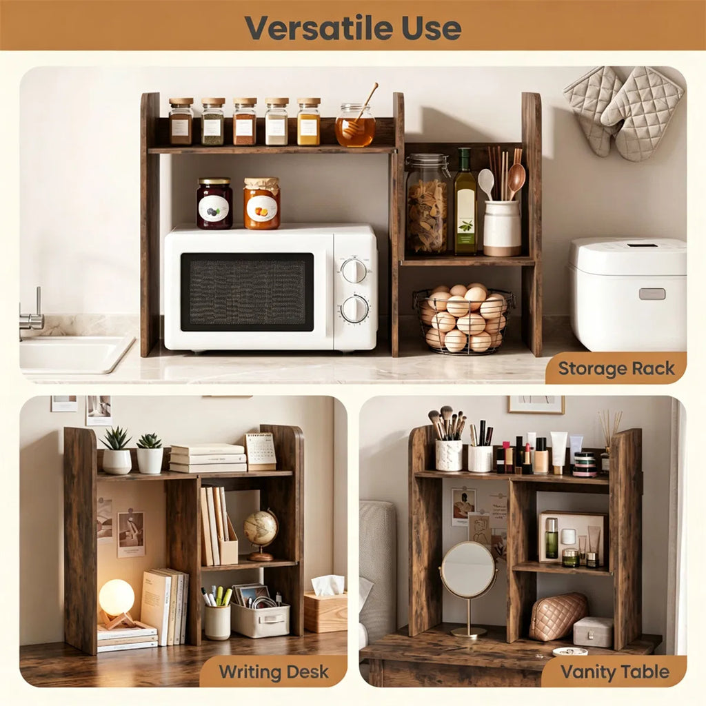 Expandable Desktop Hutch Shelf 26-38 Inch, Rustic Brown Desk Organizer – image 7