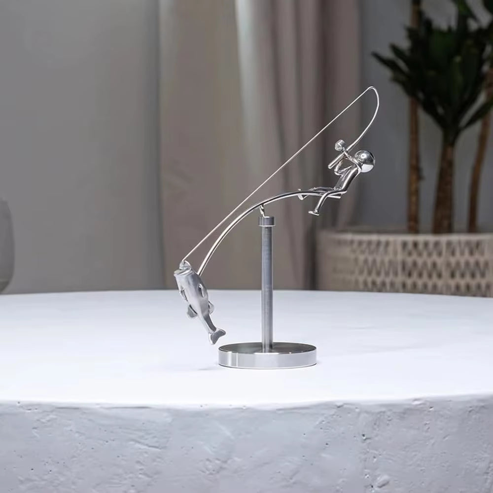 Fisherman Balancing Sculpture, Metal Kinetic Desk Decor – image 6