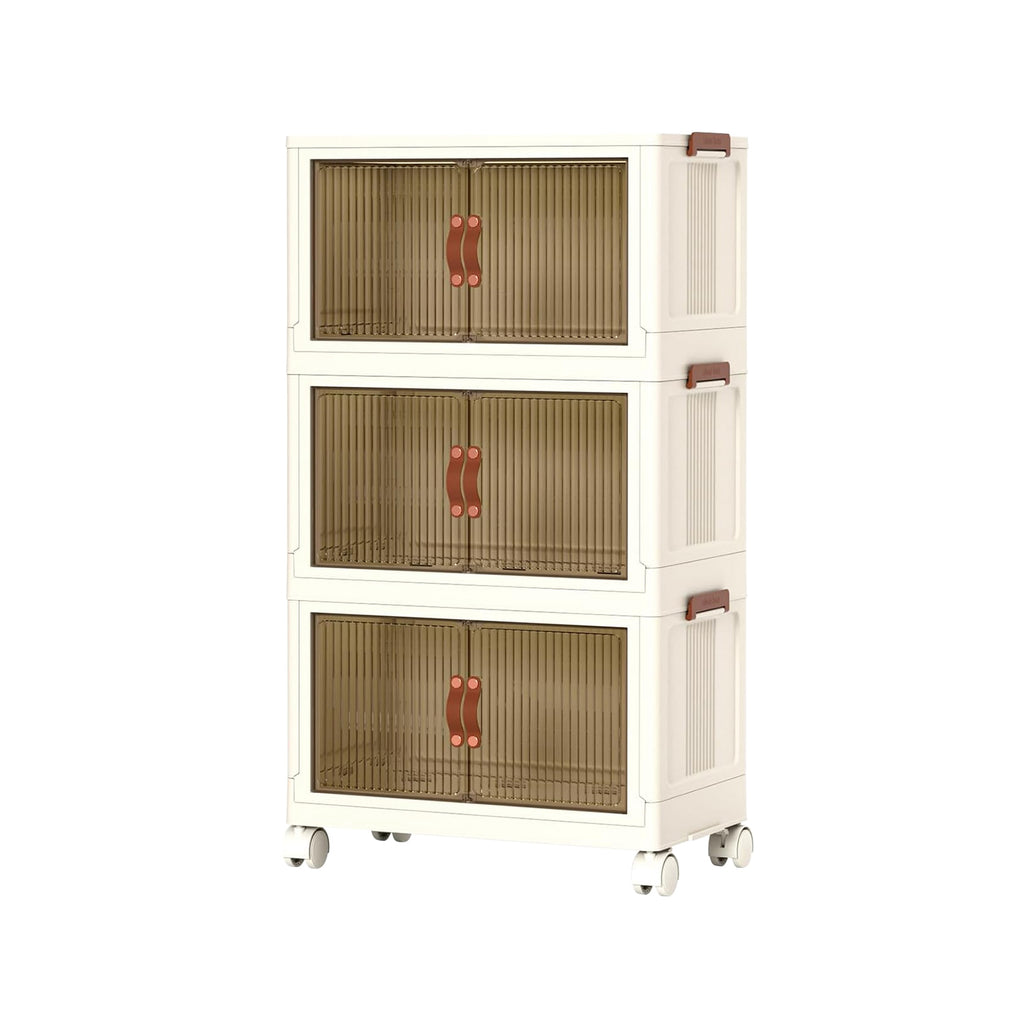 Storage Bins, Foldable 3-Pack with Lid, Wheels and Magnetic Doors