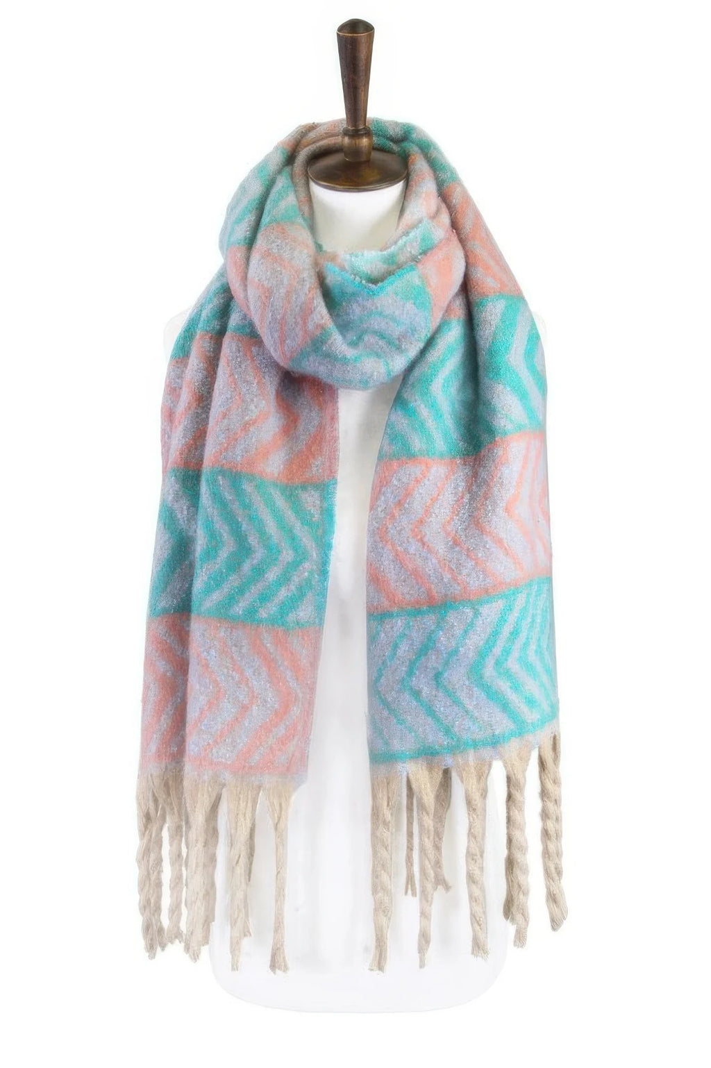 Two-Tone Fringe Scarf – Pink Lightweight Winter Scarf – image 4