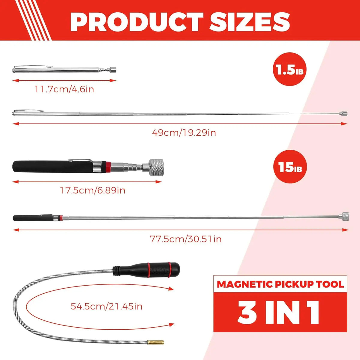 Magnetic Pickup Tool 3 Pack Telescopic and Flexible – image 3