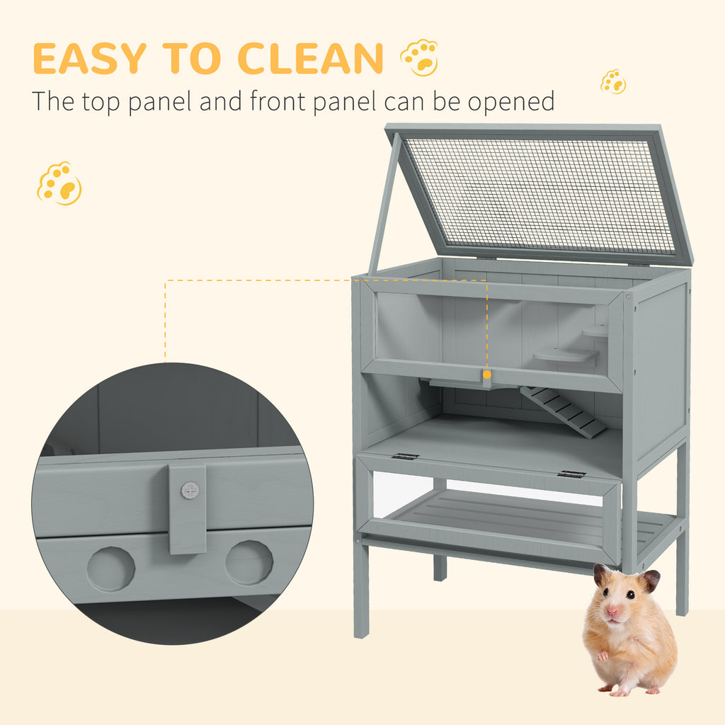3-Tier Wooden Hamster Cage with Openable Top and Storage Shelf – image 5