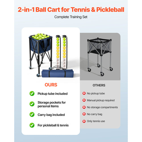 2-in-1 Pickleball and Tennis Ball Hopper Cart with Wheels – image 2