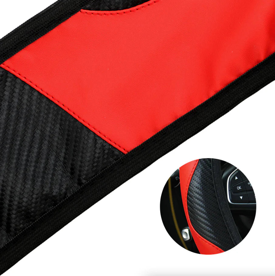 Steering Wheel Cover, Red & Black Carbon Fiber PU Leather, 15 in – image 8