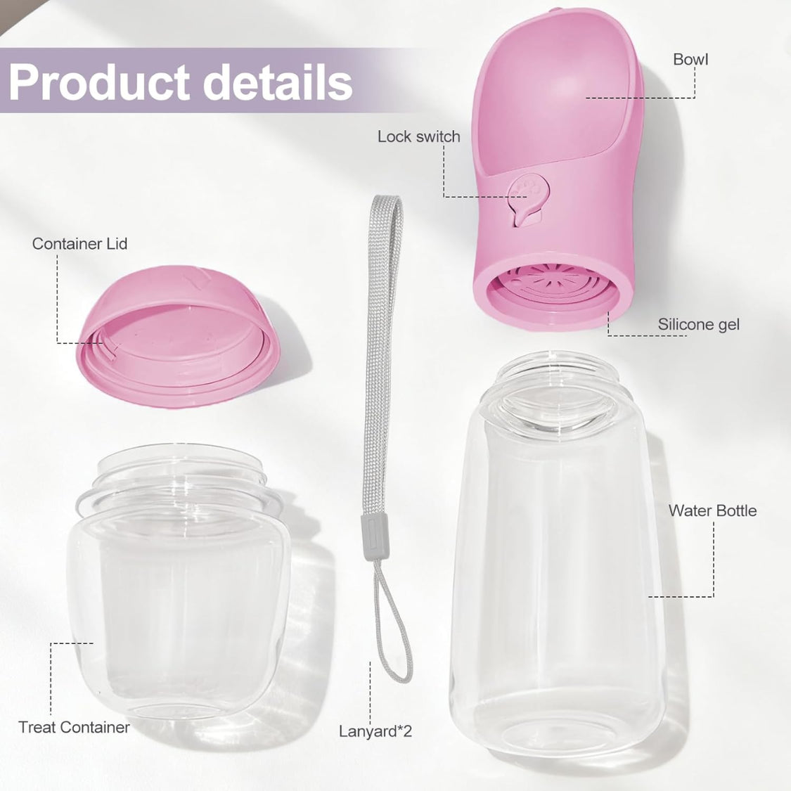 Dog Water Bottle with Food Container, 12 oz Portable Travel Bottle – image 2