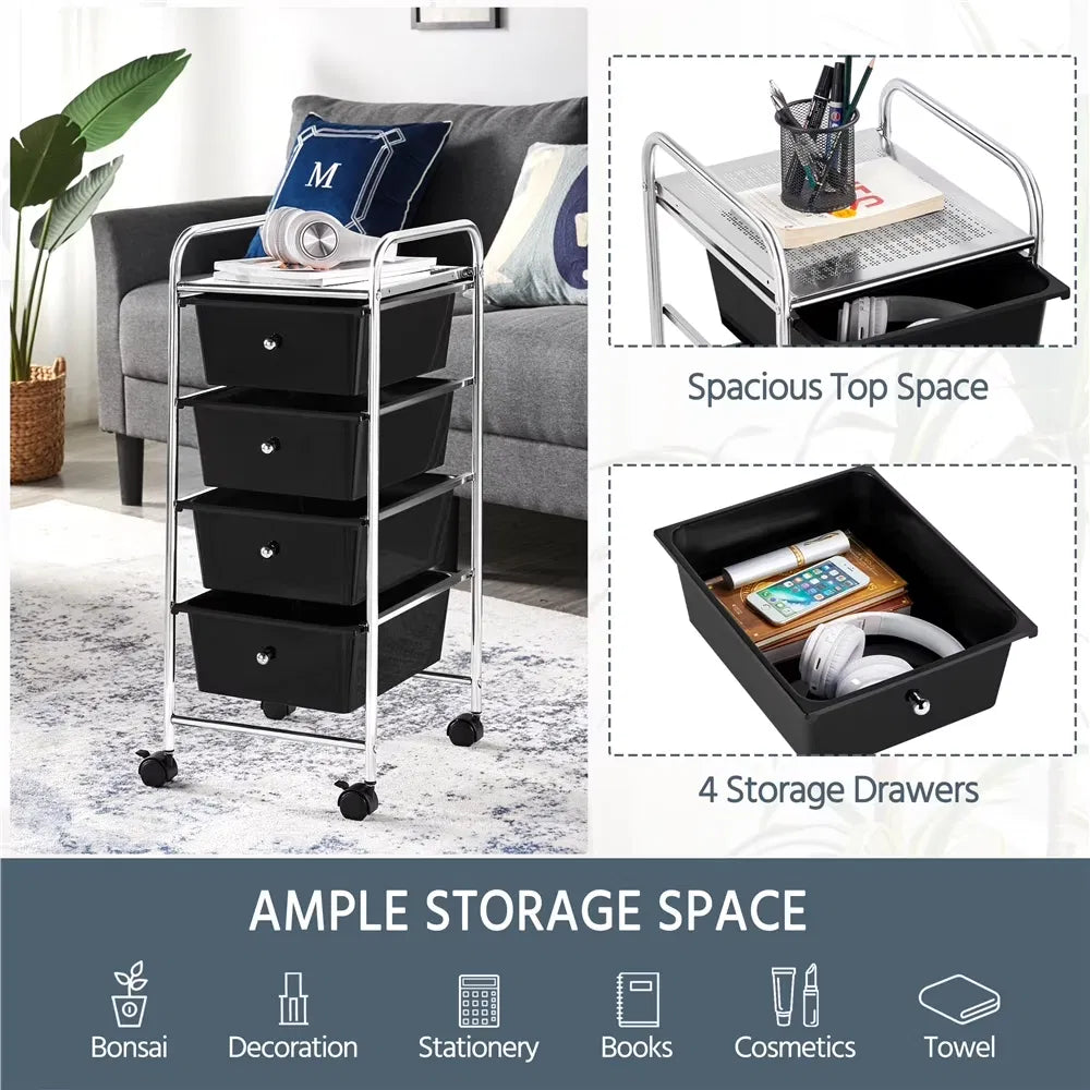4-Drawer Rolling Storage Cart with Metal Frame and Locking Wheels – image 6