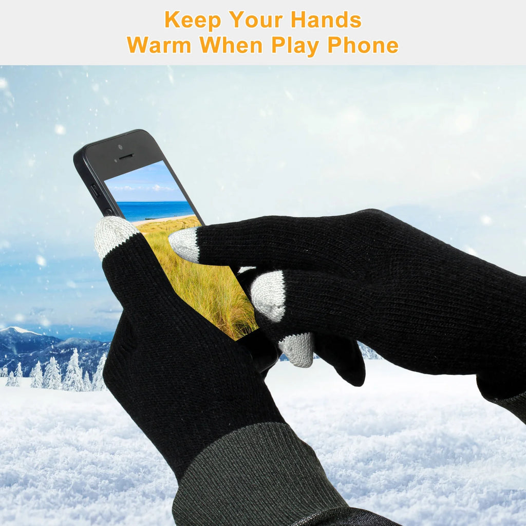 Touchscreen Knit Gloves – Unisex Full Finger Winter Gloves, Black – image 10