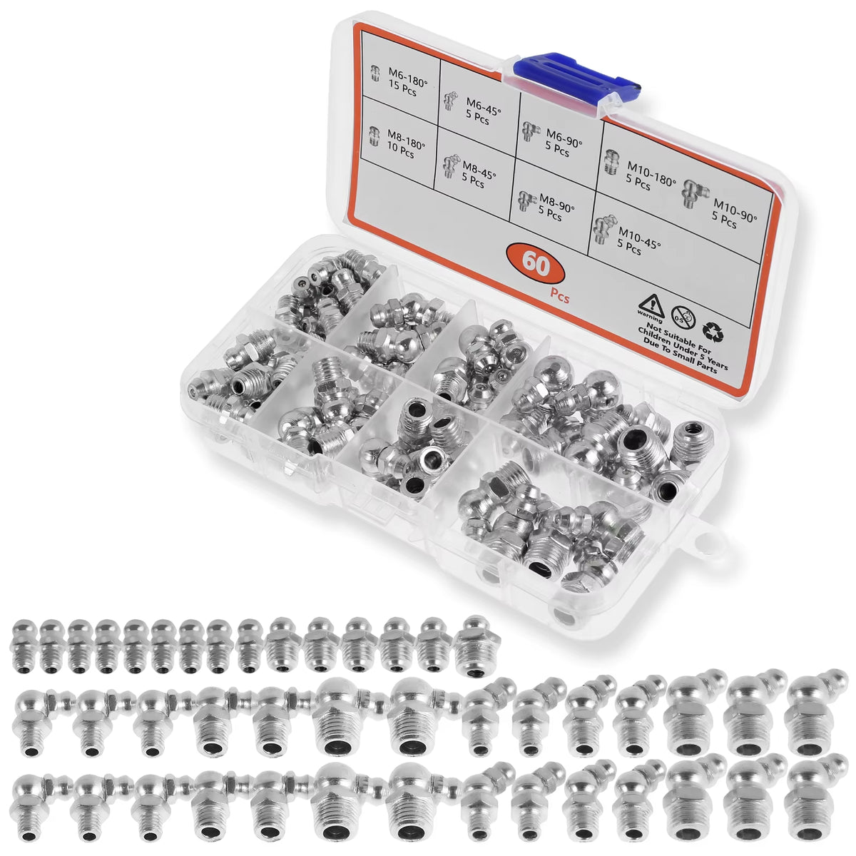 Farm Grease Fitting Kit, Metric Zerk Assortment for Tractors
