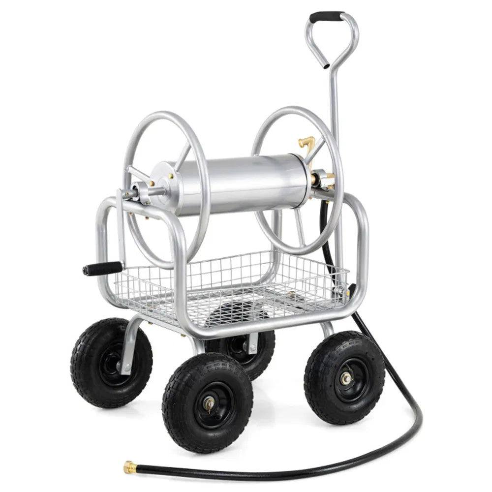 Garden Hose Reel Cart Heavy Duty, 300 ft Capacity, 10 in Wheels