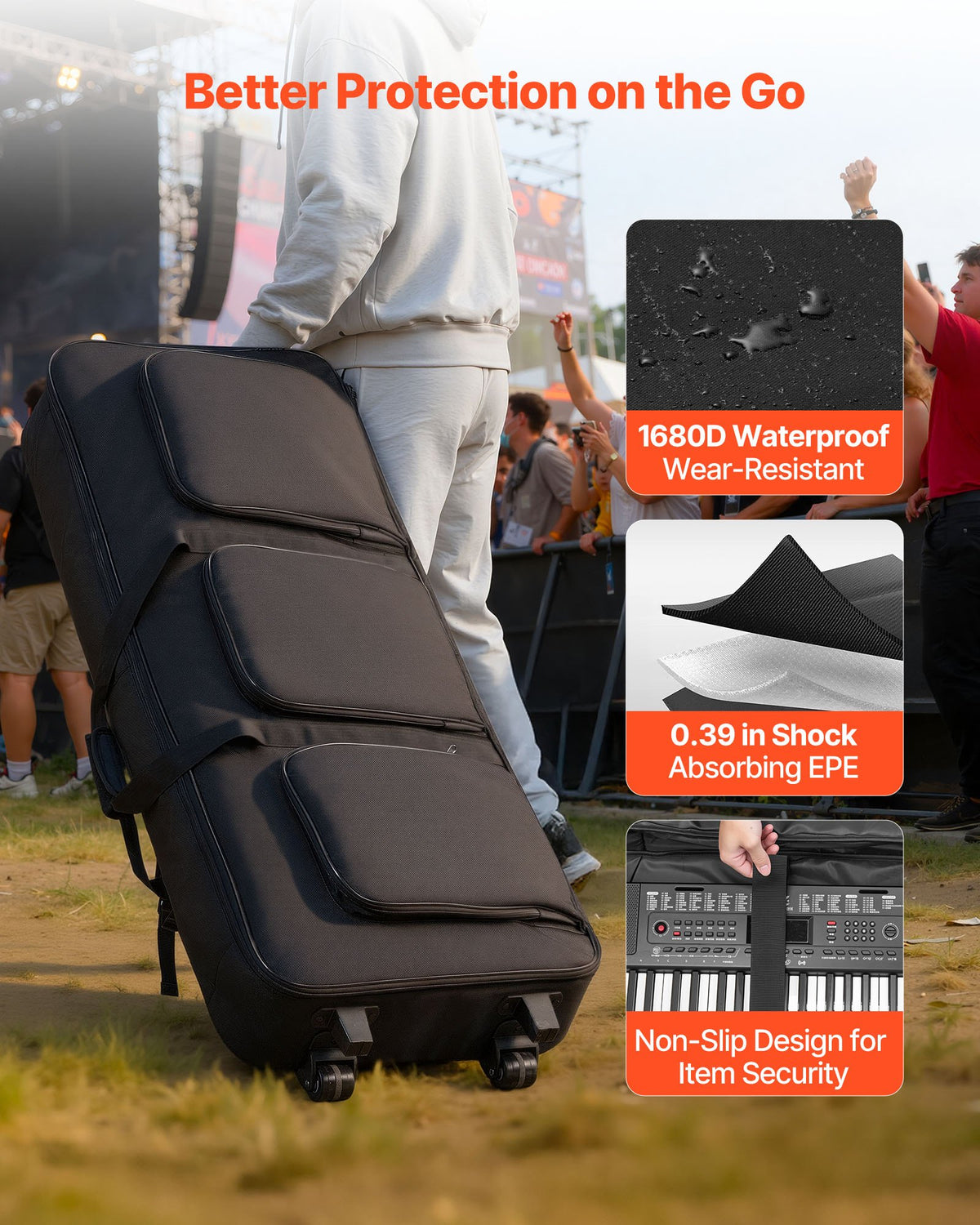 Padded Rolling Keyboard Case with Wheels for 61 to 88 Key Pianos – image 3