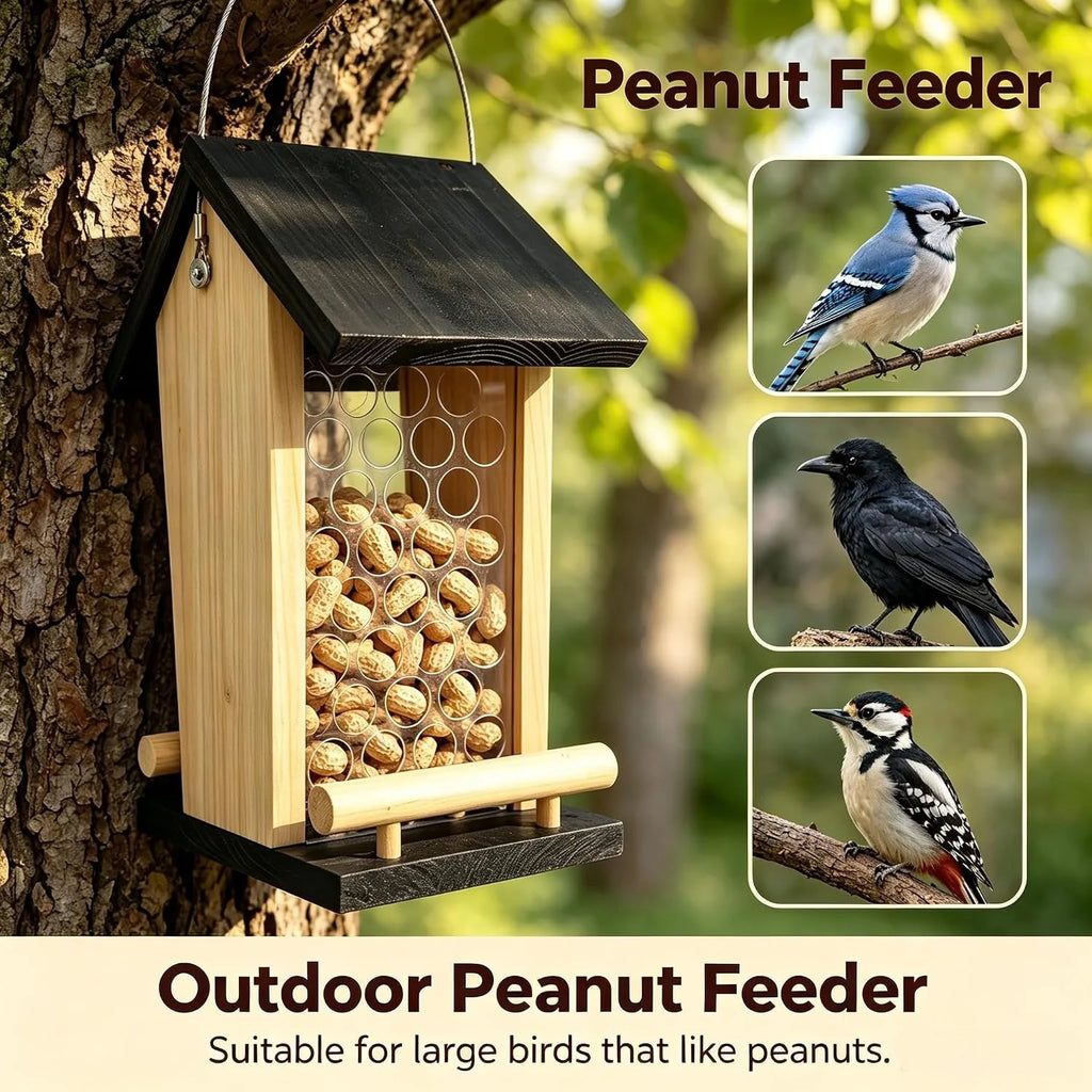 Peanut Bird Feeder - Solid Wood Hanging Feeder for Crows & Jays – image 4