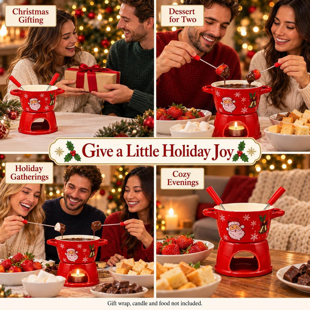 Christmas Ceramic Chocolate Fondue Mug Set with 2 Forks, 300 ml – image 4