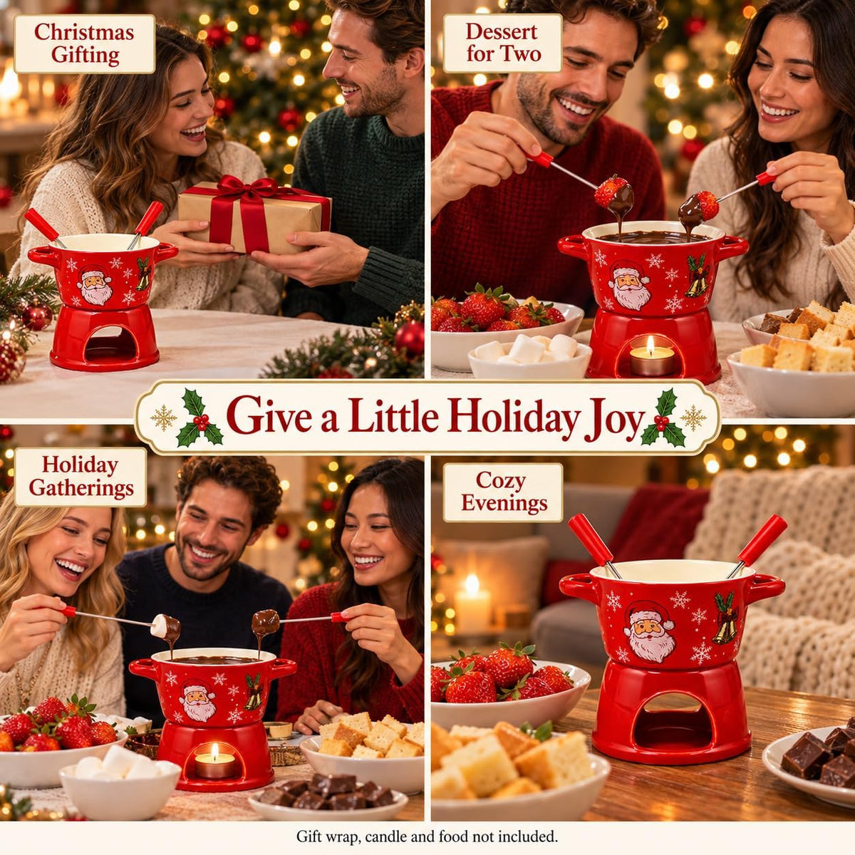 Christmas Ceramic Chocolate Fondue Mug Set with 2 Forks, 300 ml – image 4